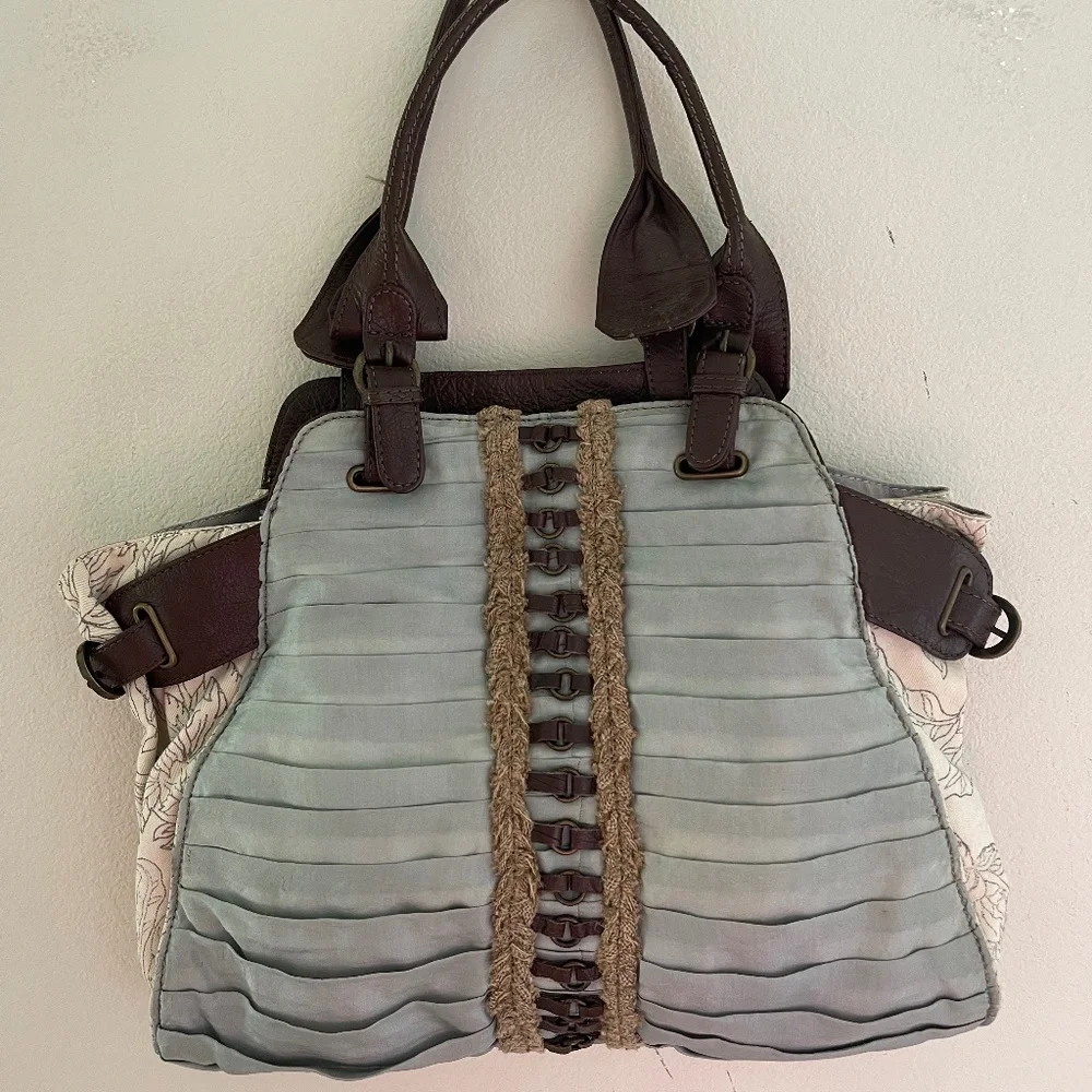 $178! Jasper & Jeera Silk, Leather & Canvas Tote Bag in Pristine Condition - Picture 1 of 13
